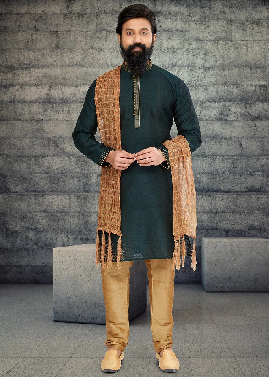 Green Mens Jacquard Kurta Pajama, 36-1.webp